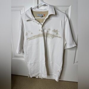 Quicksilver Edition Collared Polo Graphic Palm Trees Shirt (Men’s Size Medium)